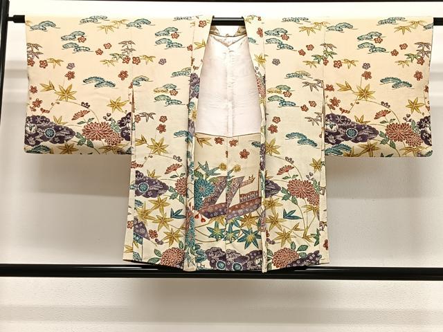 平和屋着物∞羽織　草花文　鬼しぼ縮緬　正絹　逸品　CABD4783ua