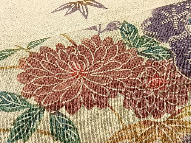 平和屋着物∞羽織　草花文　鬼しぼ縮緬　正絹　逸品　CABD4783ua