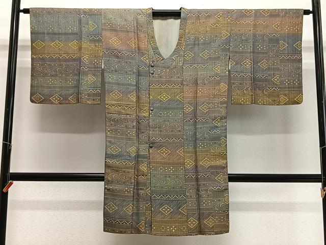 平和屋着物∞染色家 岩浅公展　道行コート　花菱文　黄金糸　ロング丈　正絹　逸品　CABD4784ua