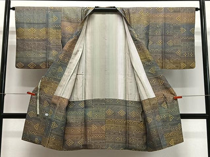 平和屋着物∞染色家 岩浅公展　道行コート　花菱文　黄金糸　ロング丈　正絹　逸品　CABD4784ua
