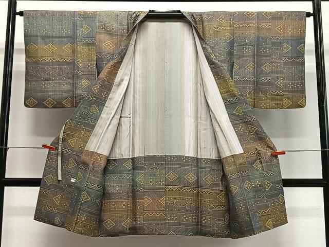 平和屋着物∞染色家 岩浅公展　道行コート　花菱文　黄金糸　ロング丈　正絹　逸品　CABD4784ua