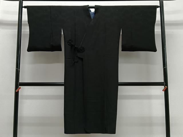 平和屋着物∞道中着　リバーシブル　格子　黒地　ショール付き　反端付き　正絹　逸品　CABD4790ua