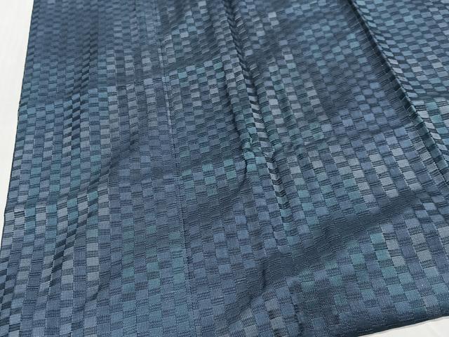 平和屋着物∞道中着　リバーシブル　格子　黒地　ショール付き　反端付き　正絹　逸品　CABD4790ua