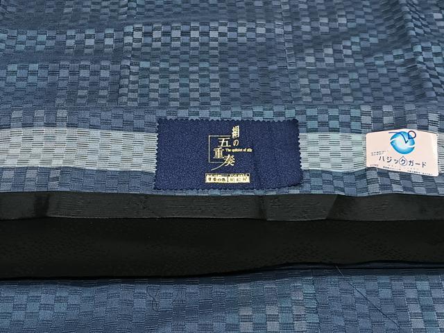 平和屋着物∞道中着　リバーシブル　格子　黒地　ショール付き　反端付き　正絹　逸品　CABD4790ua