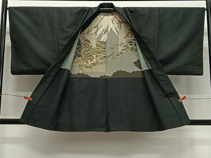 平和屋着物∞男性　羽織　紬地　百入茶色　正絹　逸品　CABD4794ua