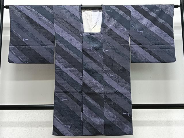 平和屋着物∞道行コート　ロング丈　斜線文　正絹　逸品　CABD4797ua