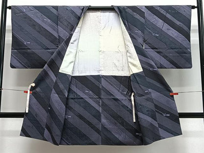 平和屋着物∞道行コート　ロング丈　斜線文　正絹　逸品　CABD4797ua