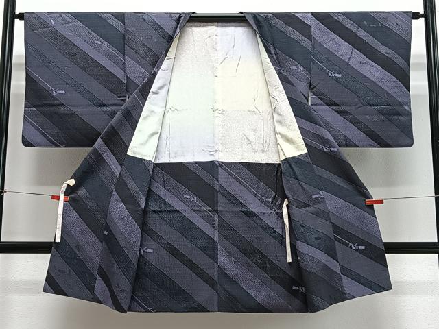 平和屋着物∞道行コート　ロング丈　斜線文　正絹　逸品　CABD4797ua