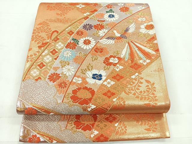 平和屋着物◎六通柄袋帯 唐織 花蝶文 金銀糸 正絹 逸品 CABD4801nb