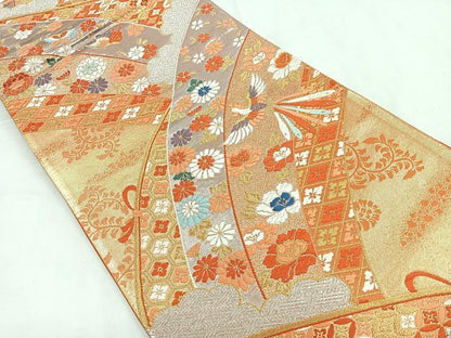 平和屋着物◎六通柄袋帯 唐織 花蝶文 金銀糸 正絹 逸品 CABD4801nb