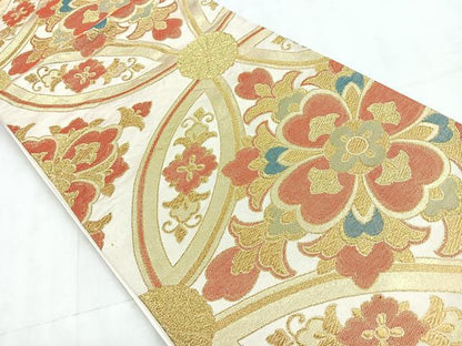 平和屋着物◎六通柄袋帯 正倉院花文 金糸 正絹 逸品 CABD4806nb