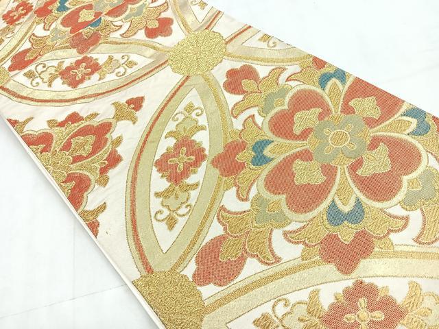 平和屋着物◎六通柄袋帯 正倉院花文 金糸 正絹 逸品 CABD4806nb
