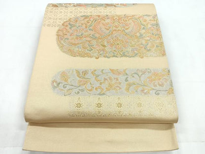 平和屋着物◎西陣 植山一正作 六通柄袋帯 宝寿錦 唐花鳳凰文 金銀糸 正絹 逸品 CABD4807nb
