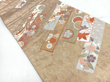 平和屋着物◎六通柄袋帯 唐織 斜取能衣文 金彩摺箔 金銀糸 正絹 逸品 CABD4819nb