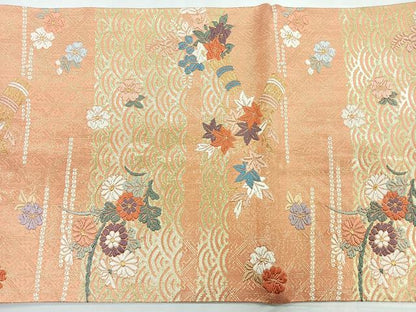 平和屋着物◎佐賀錦 六通柄袋帯 唐織 花蝶文 金糸 正絹 逸品 CABD4821nb