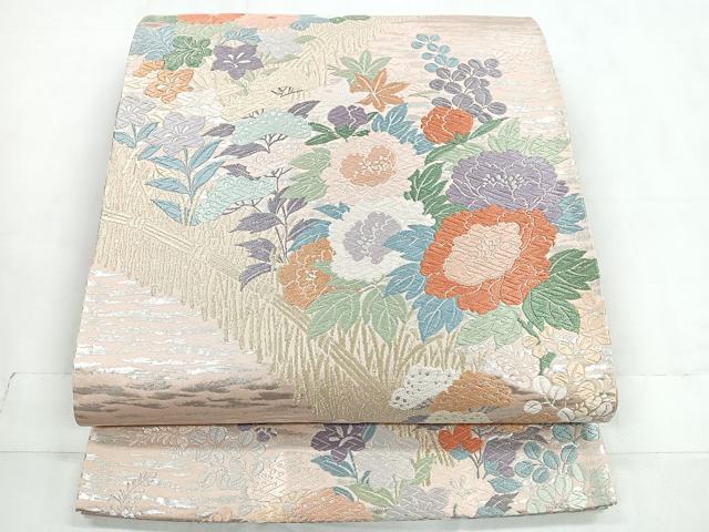 平和屋着物◎六通柄袋帯 唐織 草花文 金銀糸 正絹 逸品 CABD4827nb