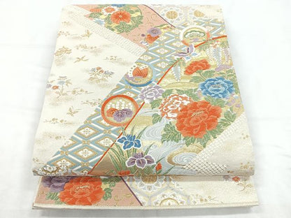 平和屋着物◎六通柄袋帯　瑞祥聚楽文　九百別織　金糸　正絹　逸品　CABD4835nb