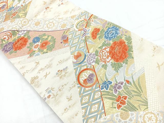 平和屋着物◎六通柄袋帯　瑞祥聚楽文　九百別織　金糸　正絹　逸品　CABD4835nb