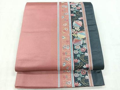 平和屋着物◎六通柄袋帯　唐織　糸巻き花文　金糸　正絹　逸品　CABD4838nb