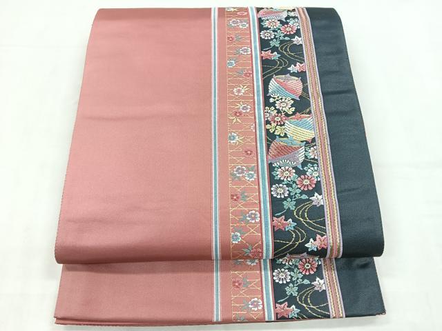 平和屋着物◎六通柄袋帯　唐織　糸巻き花文　金糸　正絹　逸品　CABD4838nb
