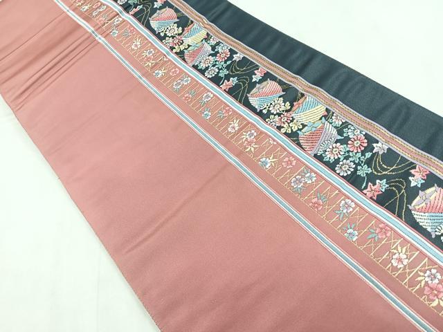 平和屋着物◎六通柄袋帯　唐織　糸巻き花文　金糸　正絹　逸品　CABD4838nb