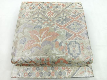 平和屋着物◎佐賀錦　六通柄袋帯　更紗花文　銀糸　正絹　逸品　CABD4842nb