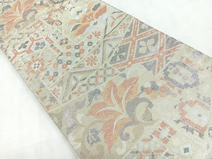 平和屋着物◎佐賀錦　六通柄袋帯　更紗花文　銀糸　正絹　逸品　CABD4842nb