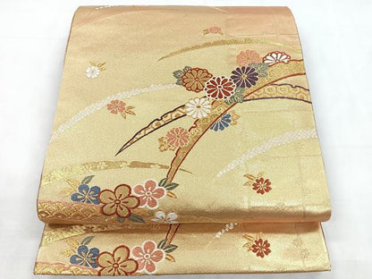 平和屋着物◎六通柄袋帯　唐織　雪輪花文　金糸　鈴乃屋扱い　正絹　逸品　CABD4845nb
