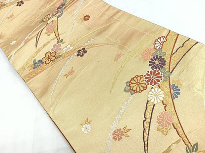 平和屋着物◎六通柄袋帯　唐織　雪輪花文　金糸　鈴乃屋扱い　正絹　逸品　CABD4845nb
