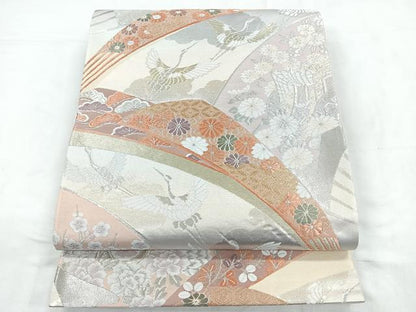 平和屋着物◎六通柄袋帯　唐織り　飛鶴花文　金銀糸　正絹　逸品　CABD4875nb