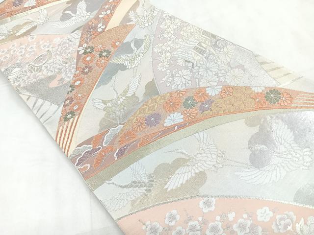 平和屋着物◎六通柄袋帯　唐織り　飛鶴花文　金銀糸　正絹　逸品　CABD4875nb