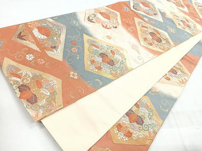 平和屋着物◎六通柄袋帯　唐織　花菱文　金糸　正絹　逸品　CABD4883nb