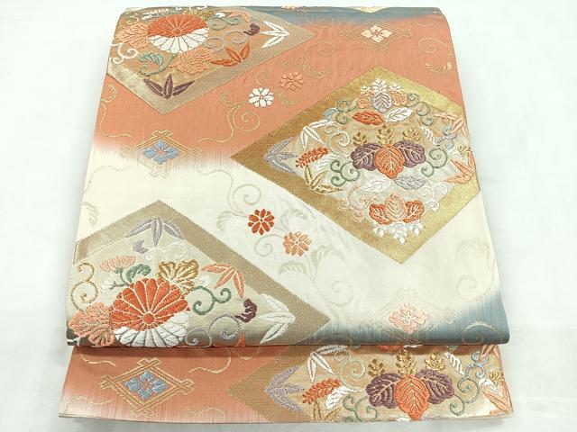 平和屋着物◎六通柄袋帯　唐織　花菱文　金糸　正絹　逸品　CABD4883nb