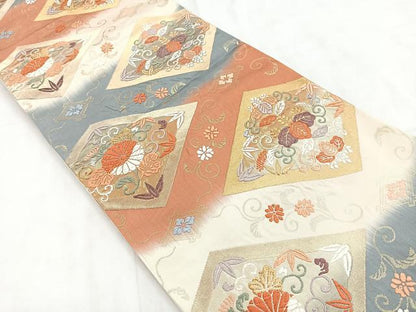 平和屋着物◎六通柄袋帯　唐織　花菱文　金糸　正絹　逸品　CABD4883nb