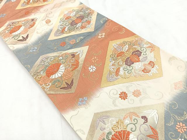 平和屋着物◎六通柄袋帯　唐織　花菱文　金糸　正絹　逸品　CABD4883nb