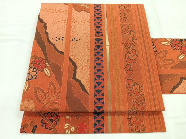 平和屋着物◎九寸名古屋帯 花間道 金彩 正絹 逸品 CABD4931nb