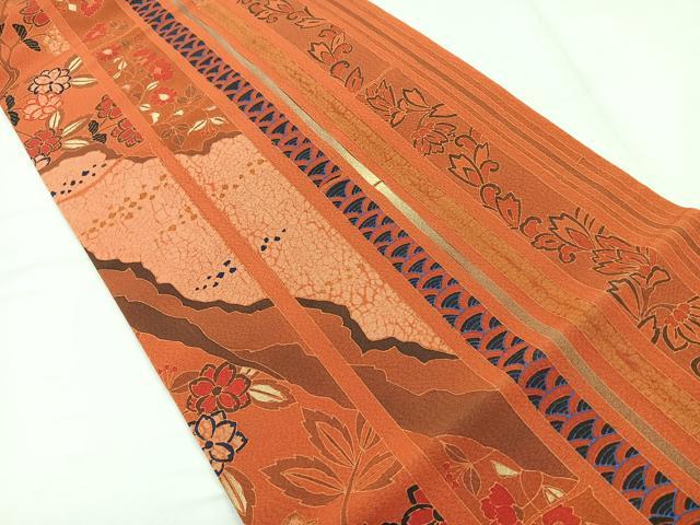 平和屋着物◎九寸名古屋帯 花間道 金彩 正絹 逸品 CABD4931nb
