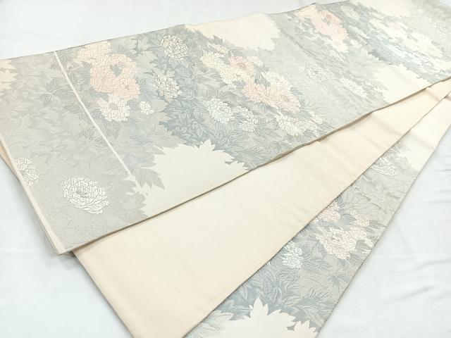 平和屋着物◎六通柄袋帯 唐織 草花文 銀糸 正絹 逸品 CABD4945nb
