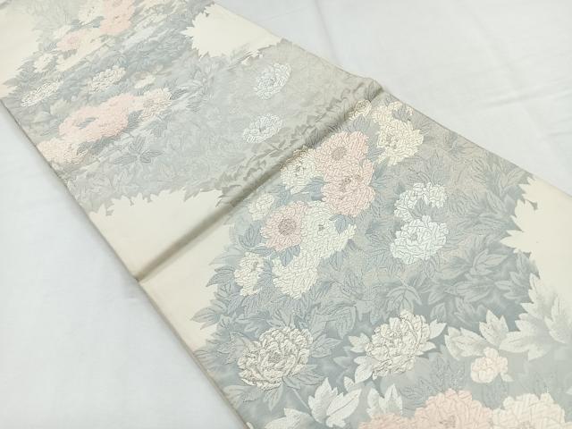 平和屋着物◎六通柄袋帯 唐織 草花文 銀糸 正絹 逸品 CABD4945nb