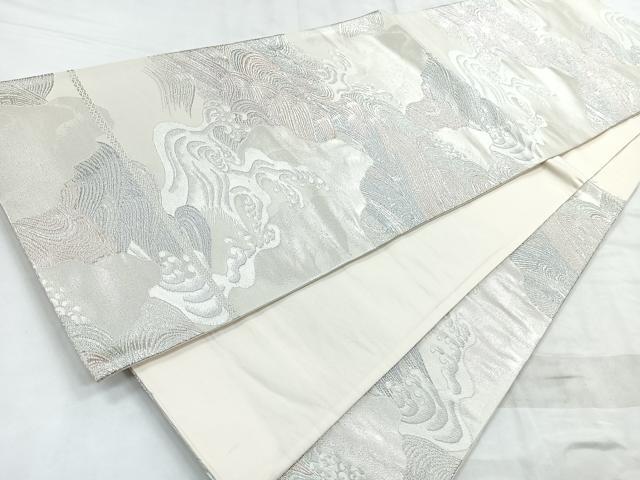 平和屋着物◎六通柄袋帯　唐織　立波文　銀糸　正絹　逸品　CABD4967nb