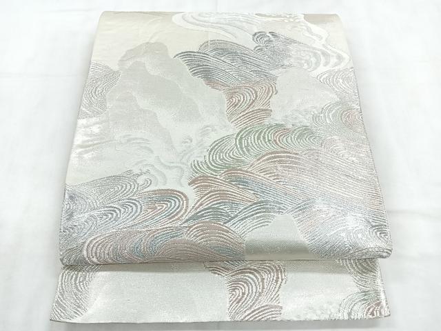 平和屋着物◎六通柄袋帯　唐織　立波文　銀糸　正絹　逸品　CABD4967nb
