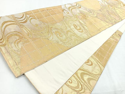 平和屋着物◎六通柄袋帯　流水紋　金糸　正絹　逸品　CABD4976nb