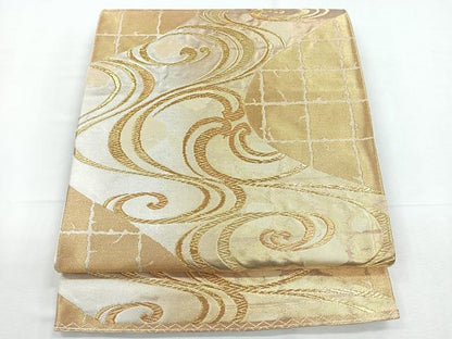 平和屋着物◎六通柄袋帯　流水紋　金糸　正絹　逸品　CABD4976nb