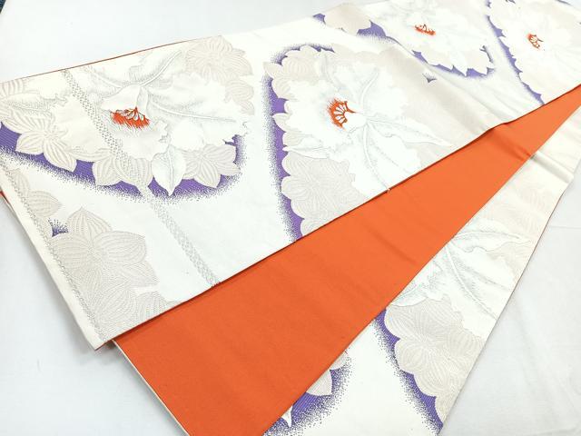平和屋着物◎六通柄袋帯　唐織　草花文　銀糸　正絹　逸品　CABD4979nb