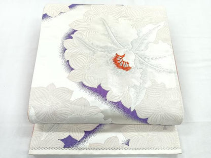 平和屋着物◎六通柄袋帯　唐織　草花文　銀糸　正絹　逸品　CABD4979nb