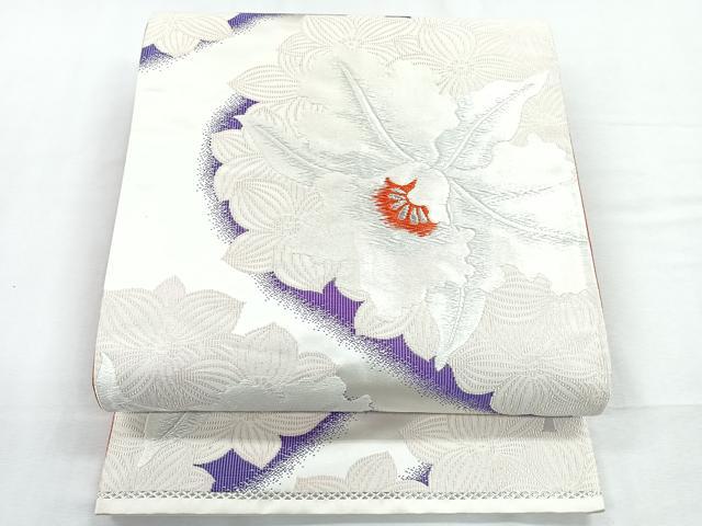 平和屋着物◎六通柄袋帯　唐織　草花文　銀糸　正絹　逸品　CABD4979nb