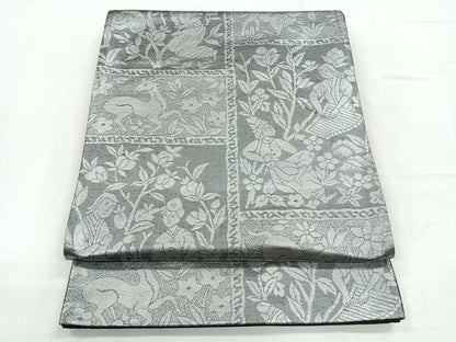 平和屋着物◎六通柄袋帯　人物風景文　動物　黒地　正絹　逸品　CABD4998nb