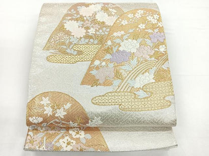 平和屋着物◎六通柄袋帯　唐織　遠山草花文　金銀糸　正絹　逸品　CABD5002nb