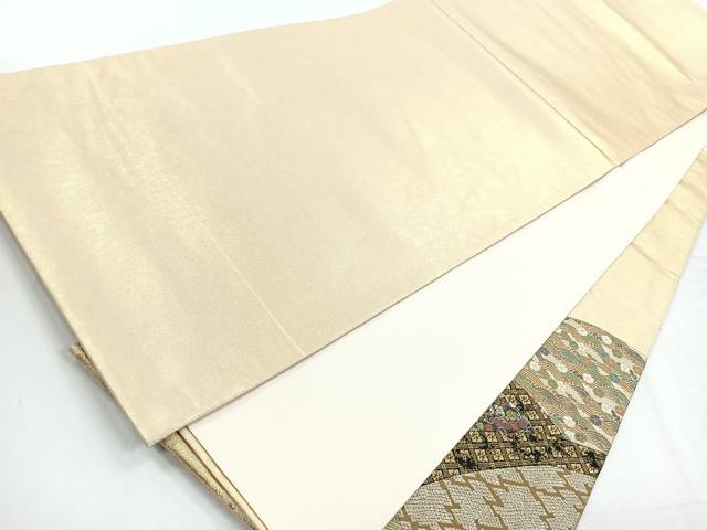 平和屋着物◎太鼓柄袋帯　吉祥花文　切嵌　金糸　正絹　逸品　CABD5003nb