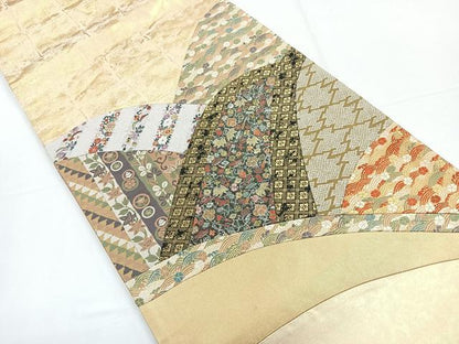 平和屋着物◎太鼓柄袋帯　吉祥花文　切嵌　金糸　正絹　逸品　CABD5003nb
